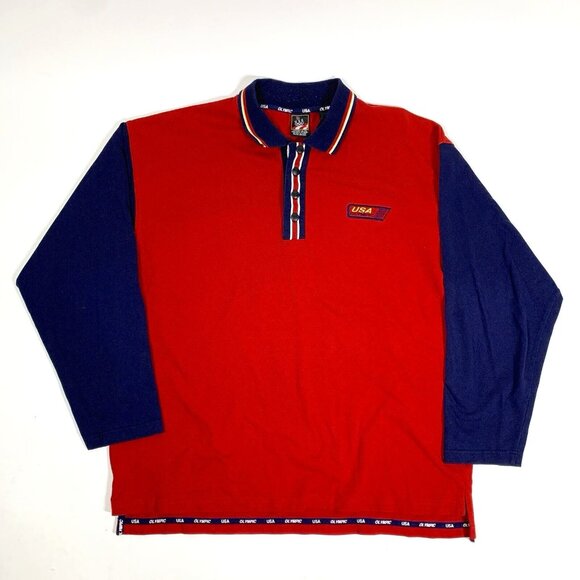 VTG USA Olympics Shirt Men’s XL Red Rugby Polo Long Sleeve 90s JCPenneys - Picture 1 of 7